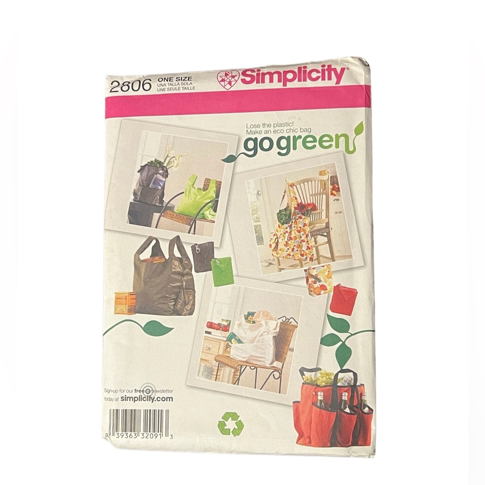 Simplicity 2806 Go Green Reusable 5 Shopping Bags & Totes Sewing Pattern - UNCUT